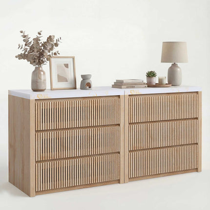 Tarpon Furniture 27.6 Inch Tall Nightstand Extra Large Fluted Wood Bedside Table with 3 Drawers for Bedroom Living Room