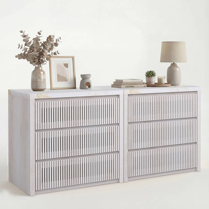 Tarpon Furniture 27.6 Inch Tall Nightstand Extra Large Fluted Wood Bedside Table with 3 Drawers for Bedroom Living Room