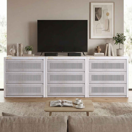 Tarpon Furniture 27.6 Inch Tall Nightstand Extra Large Fluted Wood Bedside Table with 3 Drawers for Bedroom Living Room