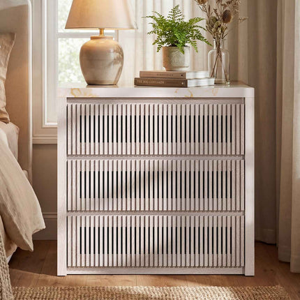 Tarpon Furniture 27.6 Inch Tall Nightstand Extra Large Fluted Wood Bedside Table with 3 Drawers for Bedroom Living Room