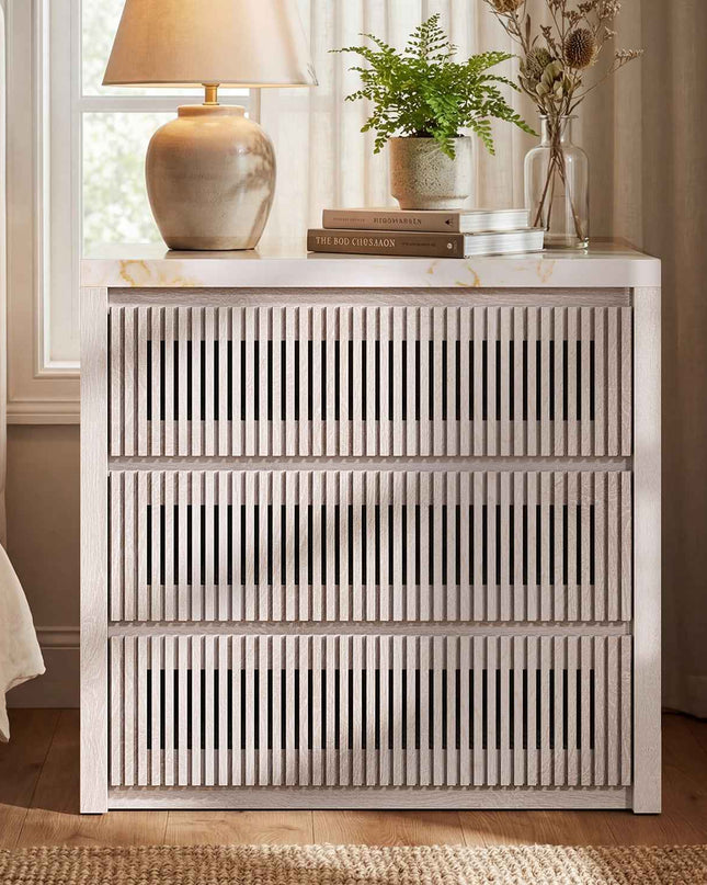 Tarpon Furniture 27.6 Inch Tall Nightstand Extra Large Fluted Wood Bedside Table with 3 Drawers for Bedroom Living Room