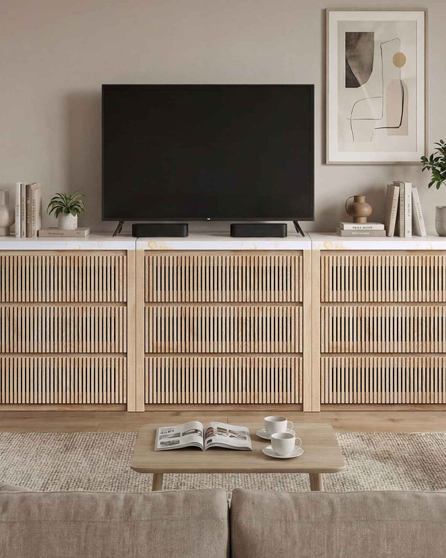 Tarpon Furniture 27.6 Inch Tall Nightstand Extra Large Fluted Wood Bedside Table with 3 Drawers for Bedroom Living Room