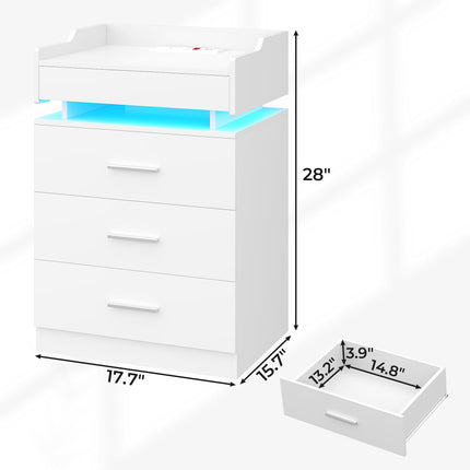 Tarpon Furniture 28.3 Inch Tall Nightstand with LED Light and Pull-Out Shelf Side Table with 3 Drawers USB Ports and Outlets for Bedroom