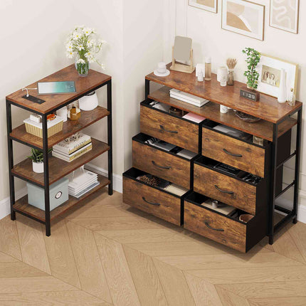 Tarpon Furniture 60 Inch TV Stand with Power Outlets and LED Lights Convertible Dresser with Open Shelf and 6 Drawers