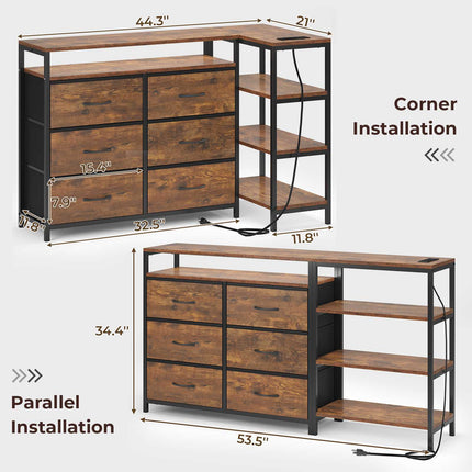 Tarpon Furniture 60 Inch TV Stand with Power Outlets and LED Lights Convertible Dresser with Open Shelf and 6 Drawers
