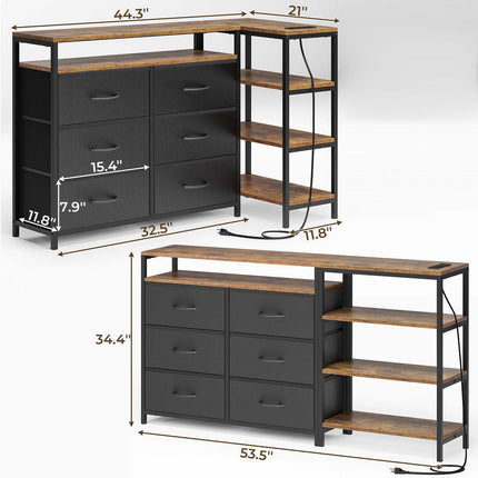 Tarpon Furniture 60 Inch TV Stand with Power Outlets and LED Lights Convertible Dresser with Open Shelf and 6 Drawers