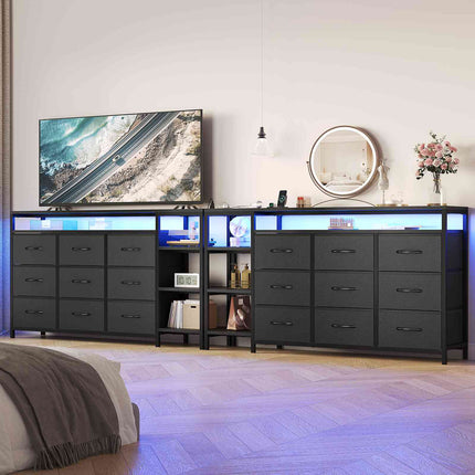 Tarpon Furniture 60 Inches TV Stand with Charging Station LED Lights TV Console Table with  9 Drawers and Open Shelves for Living Room Bedroom