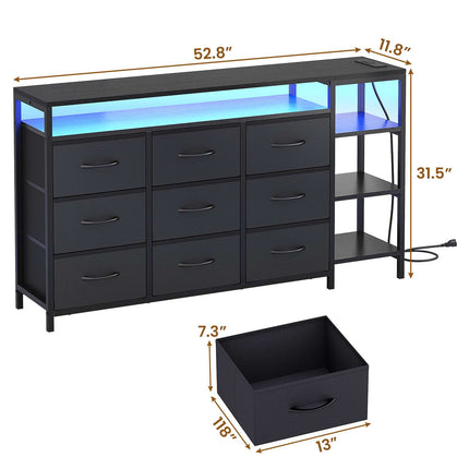 Tarpon Furniture 60 Inches TV Stand with Charging Station LED Lights TV Console Table with  9 Drawers and Open Shelves for Living Room Bedroom