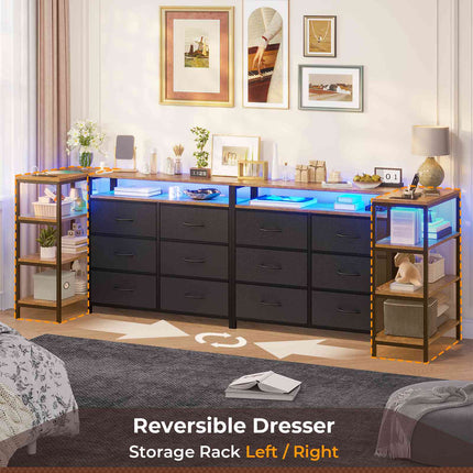 Tarpon Furniture 60 Inch TV Stand with Power Outlets and LED Lights Convertible Dresser with Open Shelf and 6 Drawers