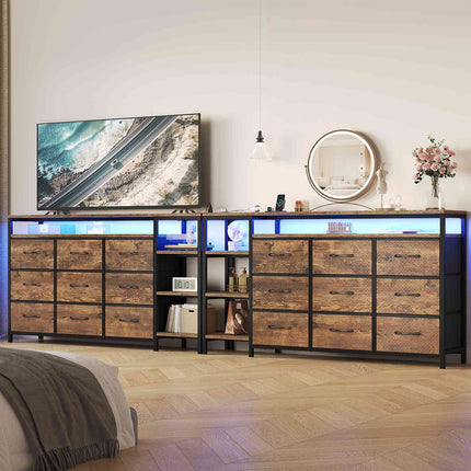 Tarpon Furniture 60 Inches TV Stand with Charging Station LED Lights TV Console Table with  9 Drawers and Open Shelves for Living Room Bedroom