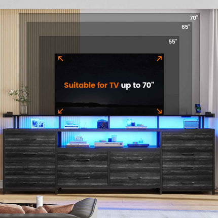 Tarpon Furniture 63 Inch TV Stand with LED Lights and Power Outlets Long Dresser with 12 Fabric Drawers and Shelves for Bedroom