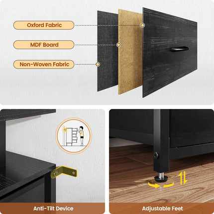 Tarpon Furniture 63 Inch TV Stand with LED Lights and Power Outlets Long Dresser with 12 Fabric Drawers and Shelves for Bedroom