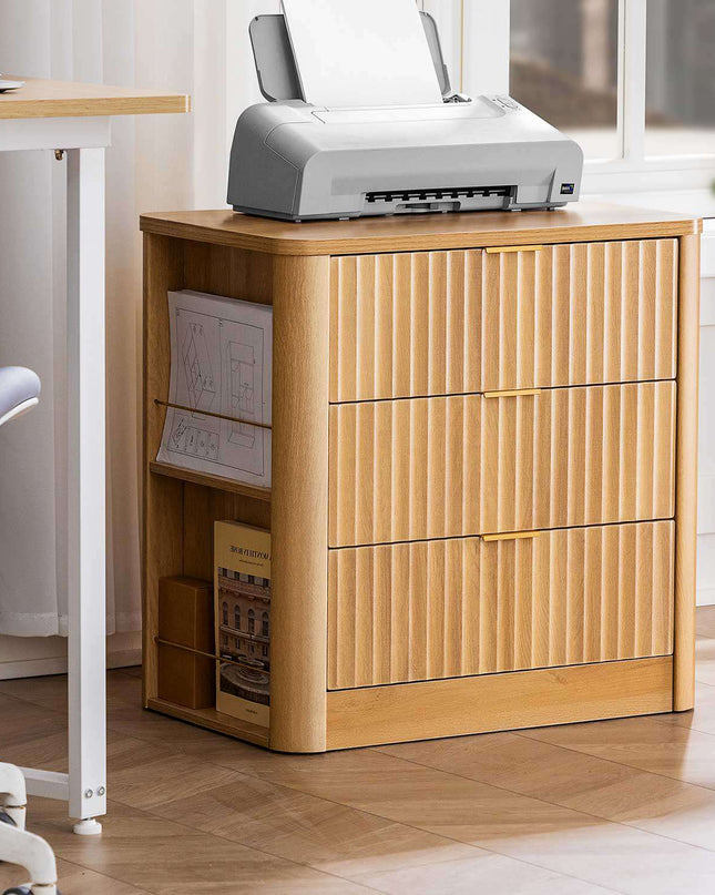 Tarpon Furniture 23.6 Inch Nightstand with Charging Station Modern Fluted Night Stand with 3 Drawers  End Table with Side Storage Shelves