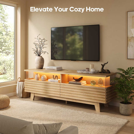 Tarpon Furniture 59 Inch TV Stand with Cable Management and Hidden Power Station Fluted Modern TV Cabinet with Storage and LED Lights