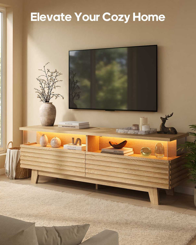 Tarpon Furniture 59 Inch TV Stand with Cable Management and Hidden Power Station Fluted Modern TV Cabinet with Storage and LED Lights