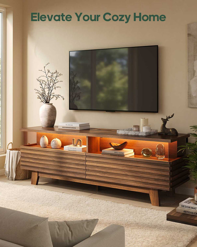 Tarpon Furniture 59 Inch TV Stand with Cable Management and Hidden Power Station Fluted Modern TV Cabinet with Storage and LED Lights