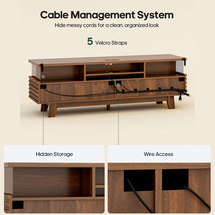 Tarpon Furniture 59 Inch TV Stand with Cable Management and Hidden Power Station Fluted Modern TV Cabinet with Storage and LED Lights