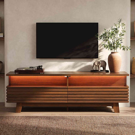 Tarpon Furniture 59 Inch TV Stand with Cable Management and Hidden Power Station Fluted Modern TV Cabinet with Storage and LED Lights