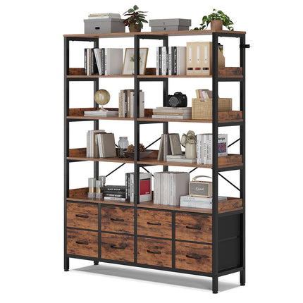 Tarpon Furniture Bookshelf with 8 Fabric Drawers  Industrial Book Shelf 7-Tier Bookcase with Baffles Shelves for Living Room Home Office