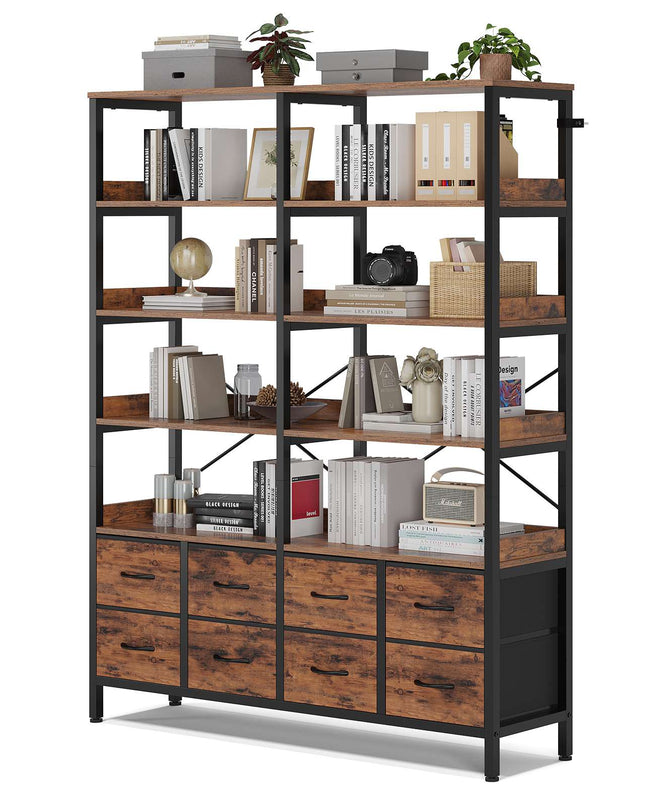 Tarpon Furniture Bookshelf with 8 Fabric Drawers  Industrial Book Shelf 7-Tier Bookcase with Baffles Shelves for Living Room Home Office