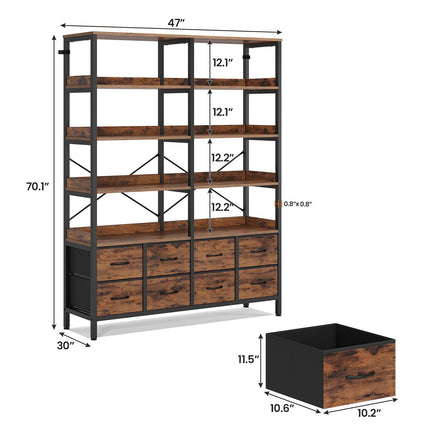 Tarpon Furniture Bookshelf with 8 Fabric Drawers  Industrial Book Shelf 7-Tier Bookcase with Baffles Shelves for Living Room Home Office