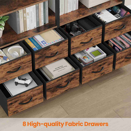 Tarpon Furniture Bookshelf with 8 Fabric Drawers  Industrial Book Shelf 7-Tier Bookcase with Baffles Shelves for Living Room Home Office