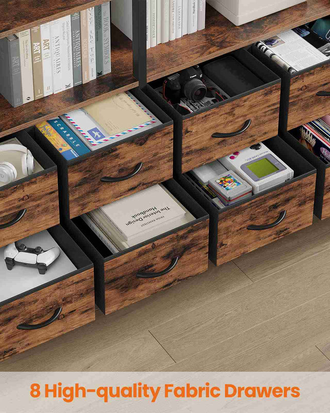 Tarpon Furniture Bookshelf with 8 Fabric Drawers  Industrial Book Shelf 7-Tier Bookcase with Baffles Shelves for Living Room Home Office