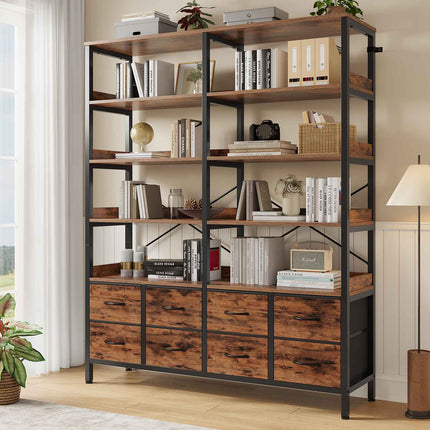 Tarpon Furniture Bookshelf with 8 Fabric Drawers  Industrial Book Shelf 7-Tier Bookcase with Baffles Shelves for Living Room Home Office