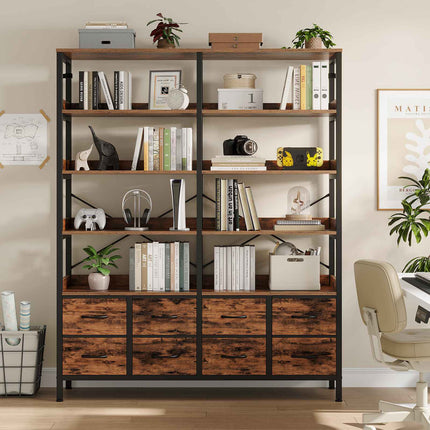 Tarpon Furniture Bookshelf with 8 Fabric Drawers  Industrial Book Shelf 7-Tier Bookcase with Baffles Shelves for Living Room Home Office