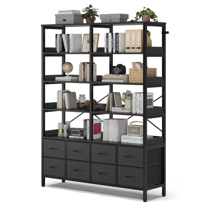 Tarpon Furniture Bookshelf with 8 Fabric Drawers  Industrial Book Shelf 7-Tier Bookcase with Baffles Shelves for Living Room Home Office