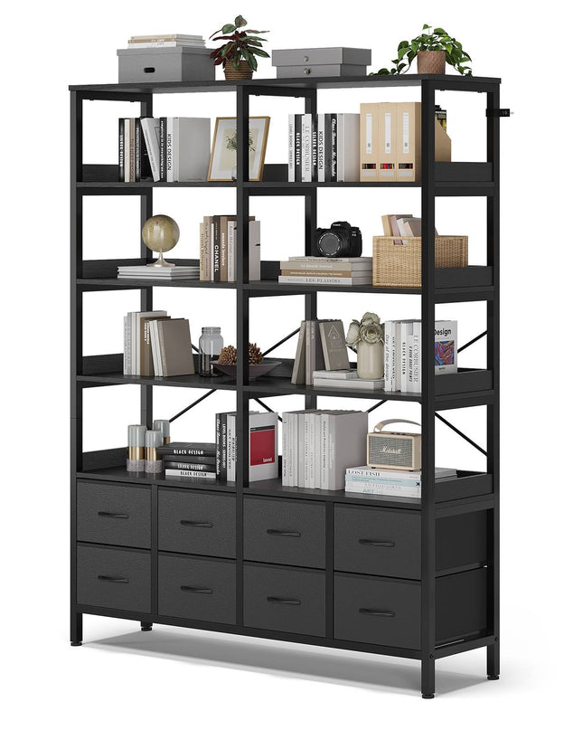 Tarpon Furniture Bookshelf with 8 Fabric Drawers  Industrial Book Shelf 7-Tier Bookcase with Baffles Shelves for Living Room Home Office
