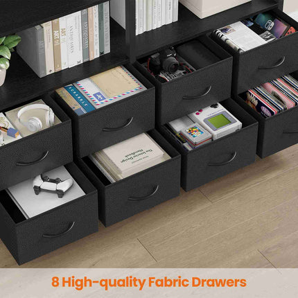 Tarpon Furniture Bookshelf with 8 Fabric Drawers  Industrial Book Shelf 7-Tier Bookcase with Baffles Shelves for Living Room Home Office