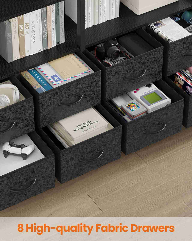 Tarpon Furniture Bookshelf with 8 Fabric Drawers  Industrial Book Shelf 7-Tier Bookcase with Baffles Shelves for Living Room Home Office
