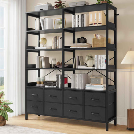 Tarpon Furniture Bookshelf with 8 Fabric Drawers  Industrial Book Shelf 7-Tier Bookcase with Baffles Shelves for Living Room Home Office