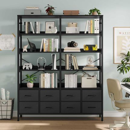 Tarpon Furniture Bookshelf with 8 Fabric Drawers  Industrial Book Shelf 7-Tier Bookcase with Baffles Shelves for Living Room Home Office