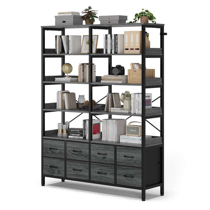 Tarpon Furniture Bookshelf with 8 Fabric Drawers  Industrial Book Shelf 7-Tier Bookcase with Baffles Shelves for Living Room Home Office