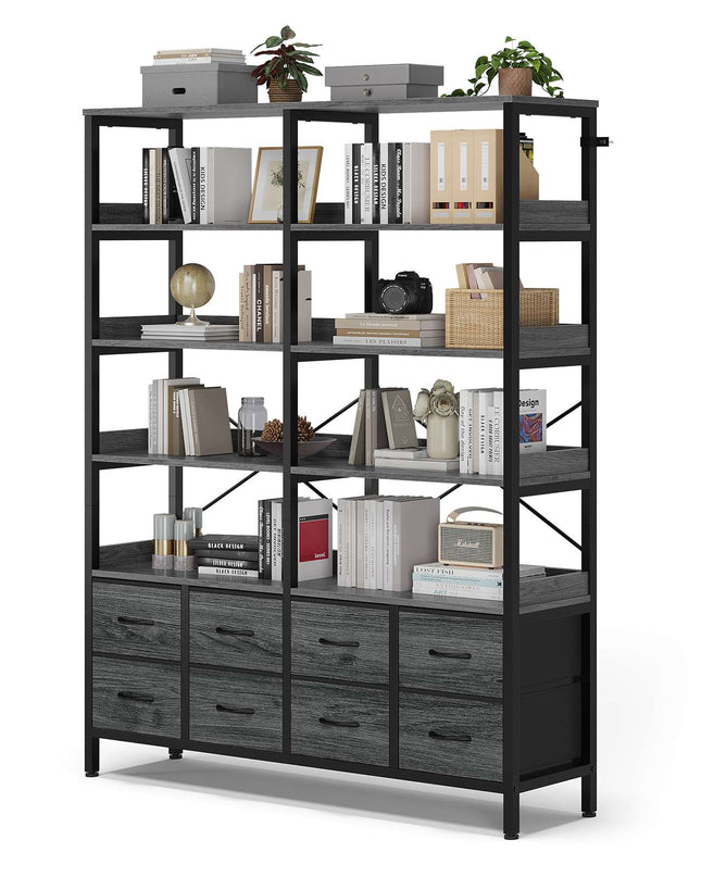 Tarpon Furniture Bookshelf with 8 Fabric Drawers  Industrial Book Shelf 7-Tier Bookcase with Baffles Shelves for Living Room Home Office