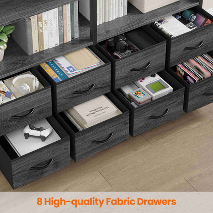 Tarpon Furniture Bookshelf with 8 Fabric Drawers  Industrial Book Shelf 7-Tier Bookcase with Baffles Shelves for Living Room Home Office