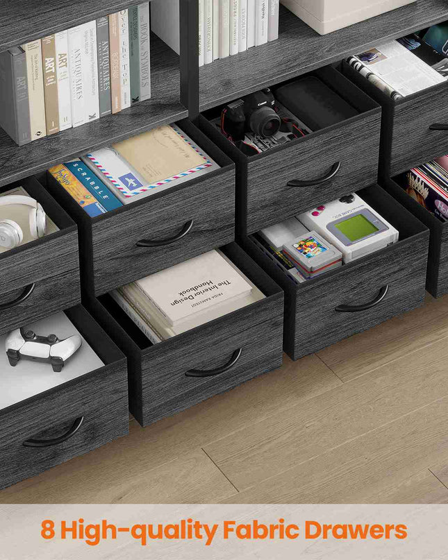 Tarpon Furniture Bookshelf with 8 Fabric Drawers  Industrial Book Shelf 7-Tier Bookcase with Baffles Shelves for Living Room Home Office