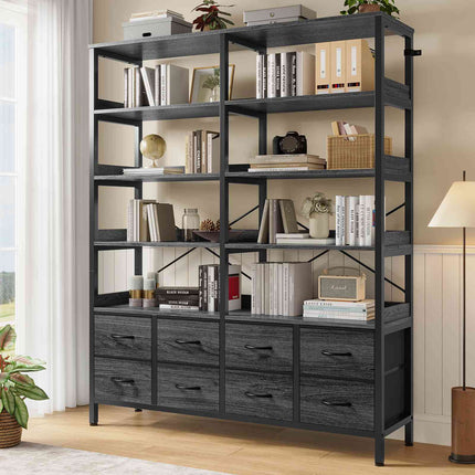 Tarpon Furniture Bookshelf with 8 Fabric Drawers  Industrial Book Shelf 7-Tier Bookcase with Baffles Shelves for Living Room Home Office