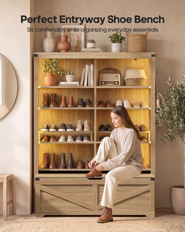 Tarpon Furniture 70.9 Inch Tall Bookshelf with Rolling Storage Bench Multi-Functional 5-Tier Bookcase with Shelves and Large Storage for Living Room Home Office