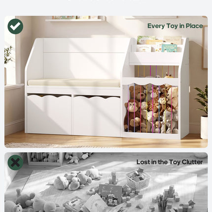 Tarpon Furniture 50 Inch Bookshelf with Reading Nook and Toy Storage Organizer 4-in-1 Kids Bookcase with Padded Bench and 2 Removable Bins for Living Room