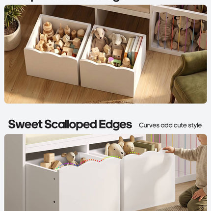 Tarpon Furniture 50 Inch Bookshelf with Reading Nook and Toy Storage Organizer 4-in-1 Kids Bookcase with Padded Bench and 2 Removable Bins for Living Room