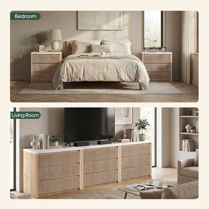 Tarpon Furniture 27.6 Inch Tall Nightstand Extra Large Fluted Wood Bedside Table with 3 Drawers for Bedroom Living Room