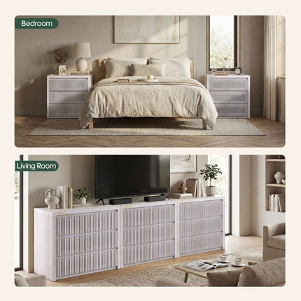 Tarpon Furniture 27.6 Inch Tall Nightstand Extra Large Fluted Wood Bedside Table with 3 Drawers for Bedroom Living Room