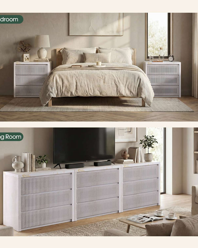 Tarpon Furniture 27.6 Inch Tall Nightstand Extra Large Fluted Wood Bedside Table with 3 Drawers for Bedroom Living Room