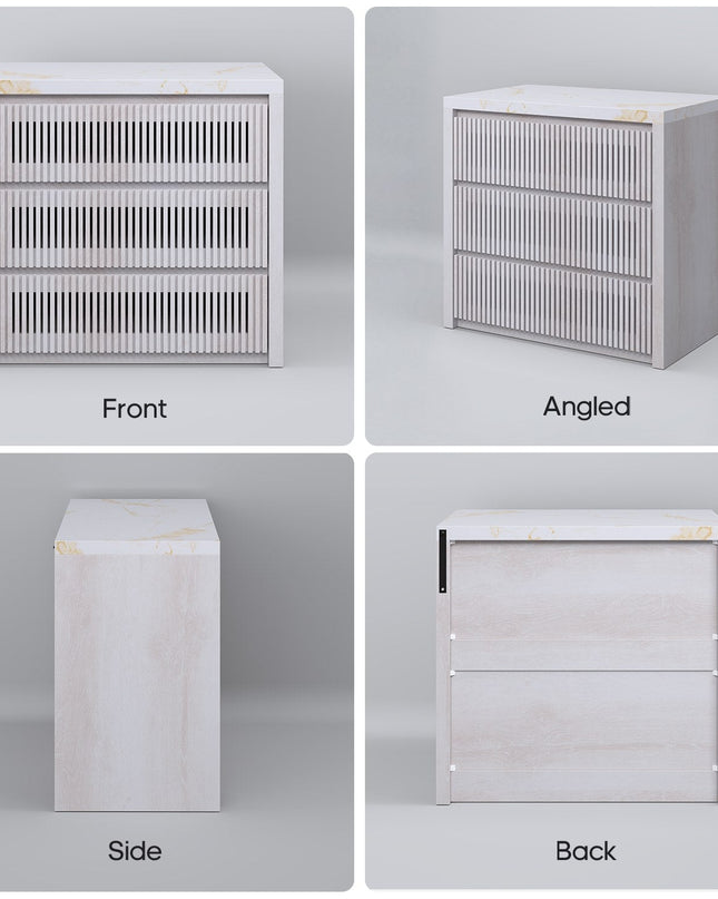 Tarpon Furniture 27.6 Inch Tall Nightstand Extra Large Fluted Wood Bedside Table with 3 Drawers for Bedroom Living Room